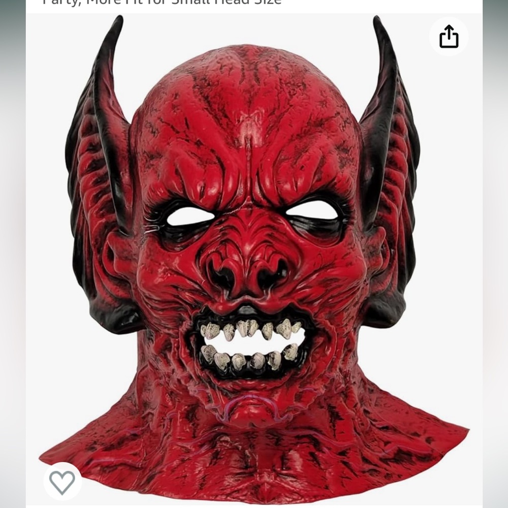 Full head cover mask, it does not have any horns just big ears.It’s a mask! 20”.